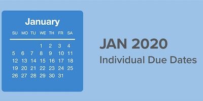 January due dates for taxes shows a calendar for the month of January 2020