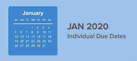 January due dates for taxes shows a calendar for the month of January 2020