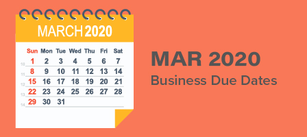 March 2020 Business Due Dates showing a graphic of a March calendar