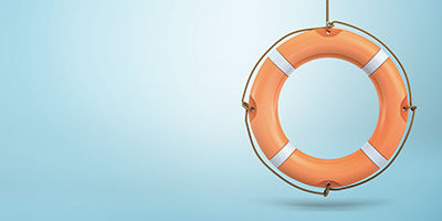 Stimulus Legislation Includes SBA Loan Forgiveness, a life preserver hangs waiting against a blue backdrop.