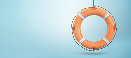 Stimulus Legislation Includes SBA Loan Forgiveness, a life preserver hangs waiting against a blue backdrop.