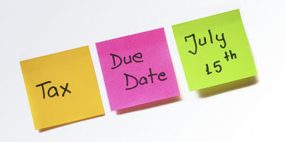 The July 15 Tax Deadline Is Fast Approaching, And It Isn't Just for The 2019 Individual Tax Return - three brightly colored sticky notes have the words Tax Due Date July 15th on them