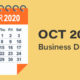 October 2020 Business Due Dates, An october calendar shows due dates for the year with a sunny yellow background