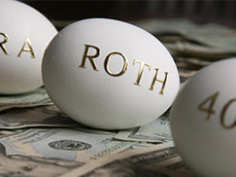 Saving For Retirement? Three golden eggs sit on a desk with IRA, ROTH and 401K written on them.