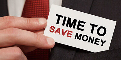 Tax Deductions Without Itemizing, a man wearing a business suit is holding a card stating "Time to save money"