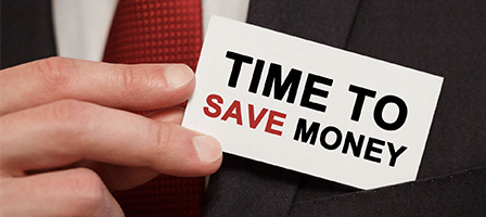 Tax Deductions Without Itemizing, a man wearing a business suit is holding a card stating "Time to save money"